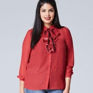NWT Sheer brick red pleats ruffle blouse 26 asos